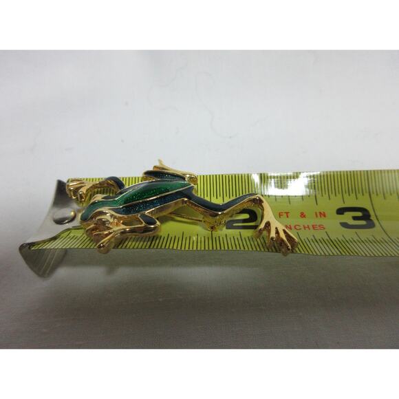 Vintage Leaping Frog Blue & Green Enamel Brooch Pin Gold Tone - Picture 5 of 5